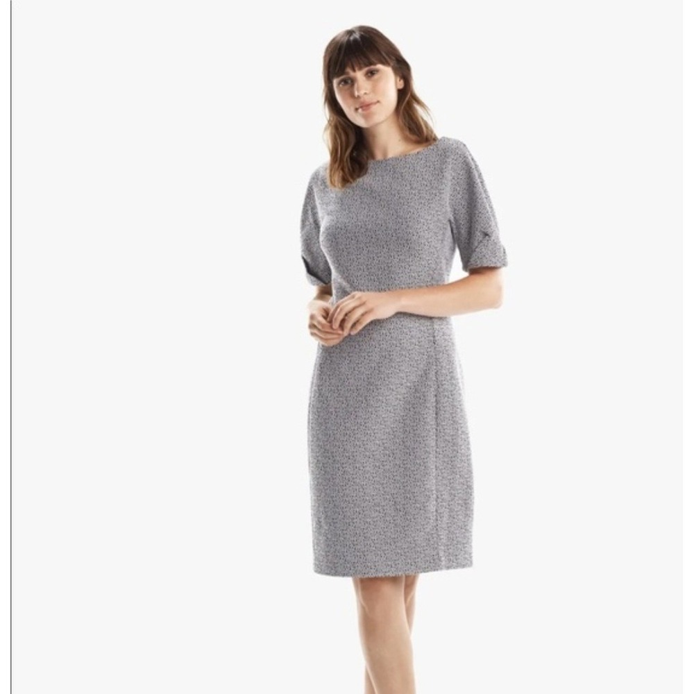 MM.LaFleur Etsuko Dress Black White Textured Knit Sheath Boat Neck Size 0